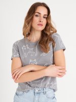 Cat print cotton t-shirt
