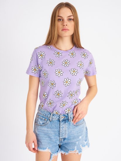 Flower print cotton t-shirt