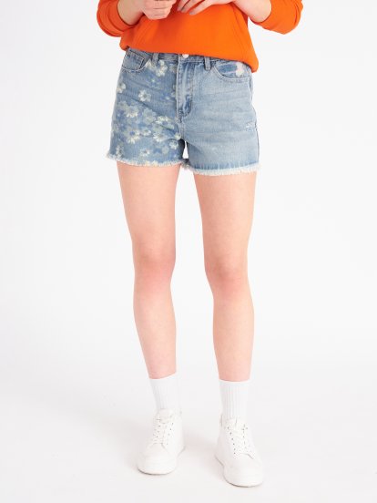 Denim shorts with flower print