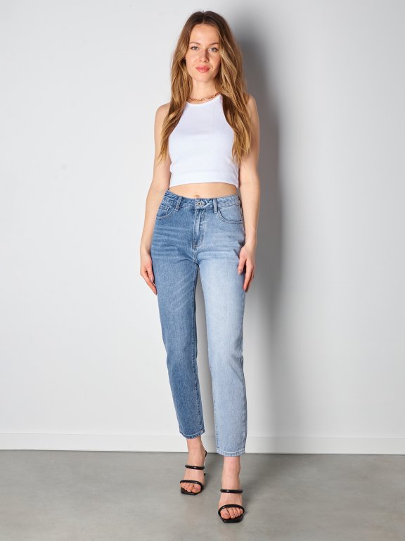 Color block mom fit jeans