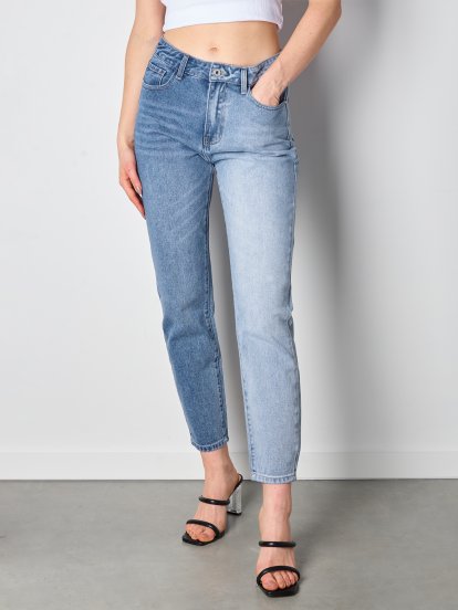 Color block mom fit jeans