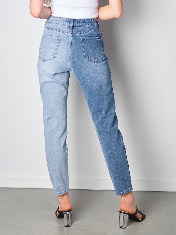 Dvoubarevné džíny mom fit dámské