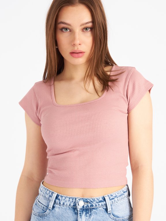 Square neck ribbed cotton crop top