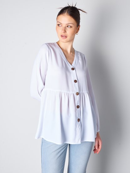 Button down blouse with ruffle