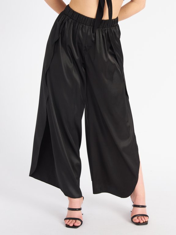 Satin pants with side slits
