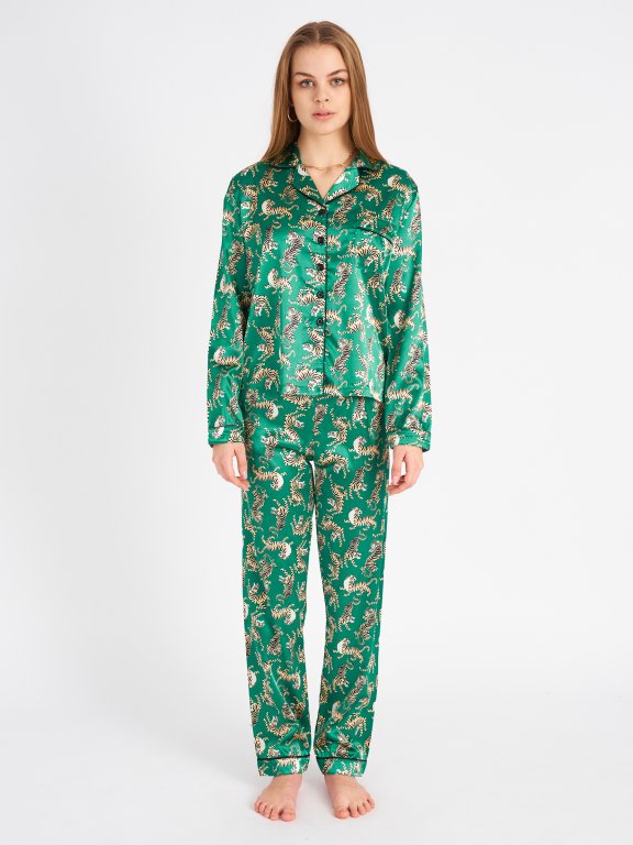 Saténový pyžamový top s potlačou