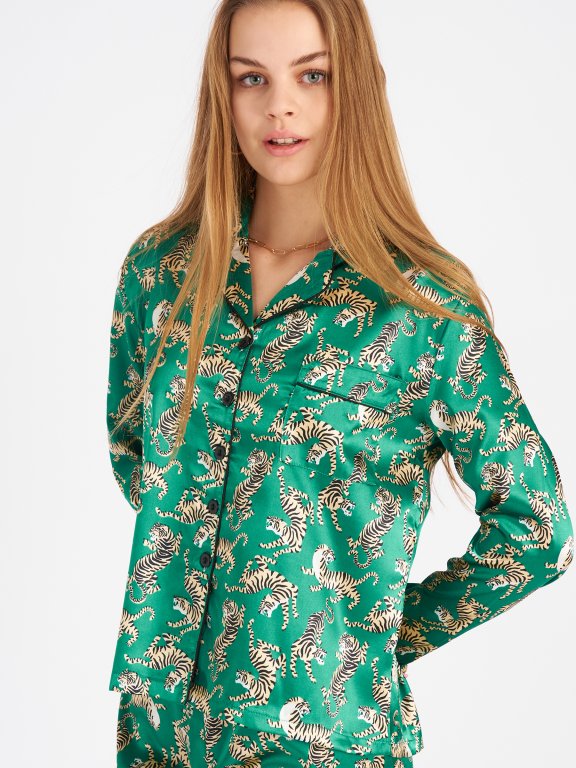 Animal print satin pyjama top