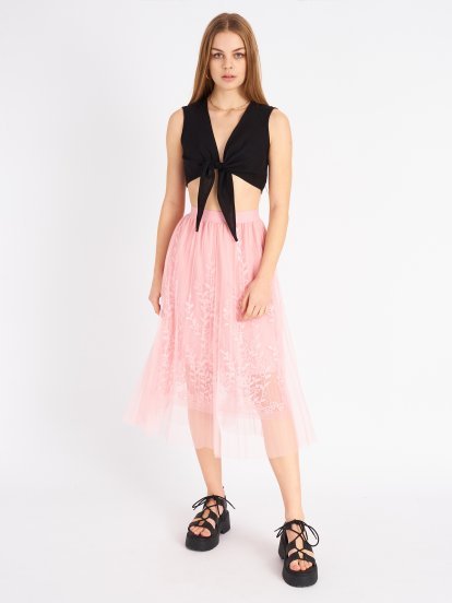 Tulle skirt with embro