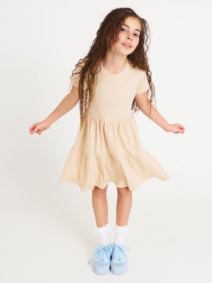 Základné basic bavlnené šaty s volánom dievčenské