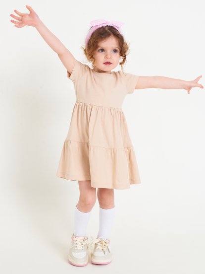 Základné basic bavlnené šaty s volánom dievčenské