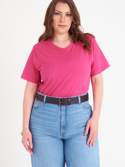 Bawełniany t-shirt damski plus size basic z krótkimi rękawami i dekoltem