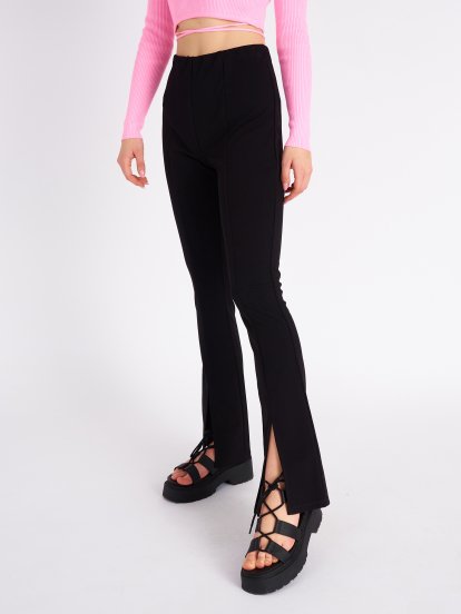 Flared pants with front slit