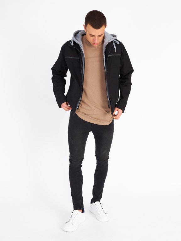 Cotton jacket with contrast hood