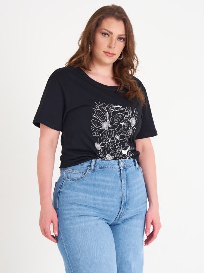 Bavlnené tričko plus size s grafickou potlačou