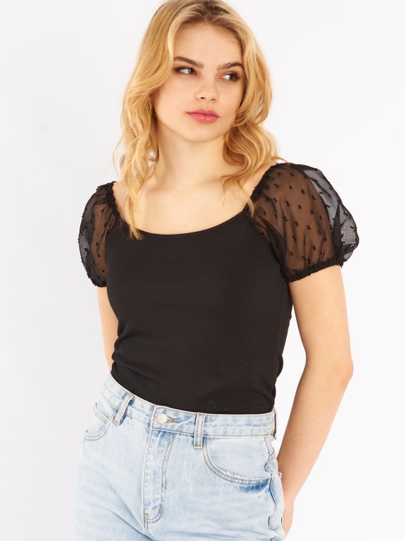 Bodysuit with lace ruffle sleeve