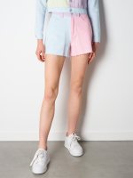 Colour block denim shorts