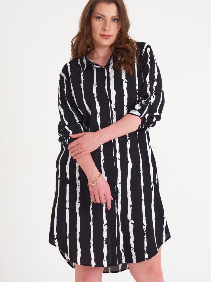 Plus size Longline striped viscose blouse
