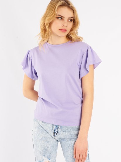 Едноцветна дамска риза с волан