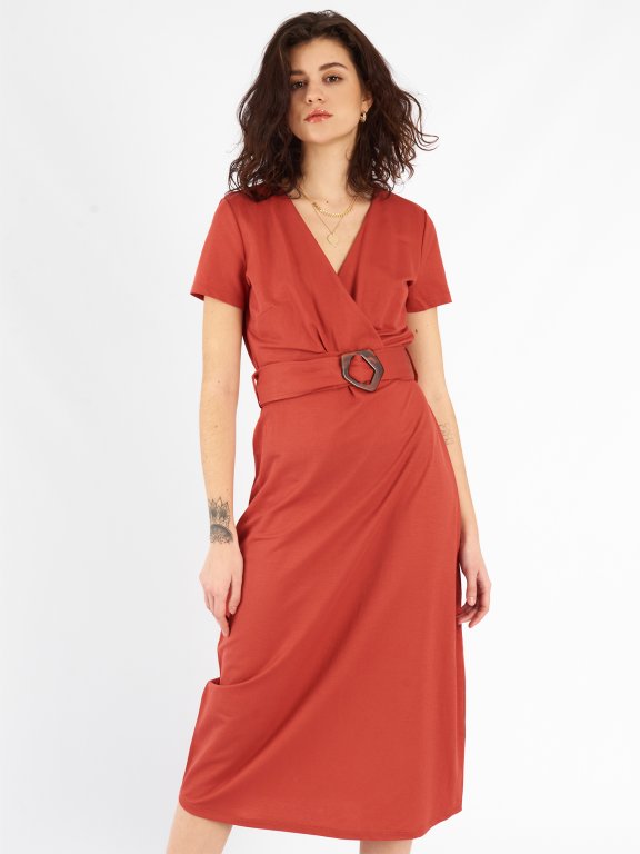 Elastyczna sukienka midi w jednolitym kolorze | GATE