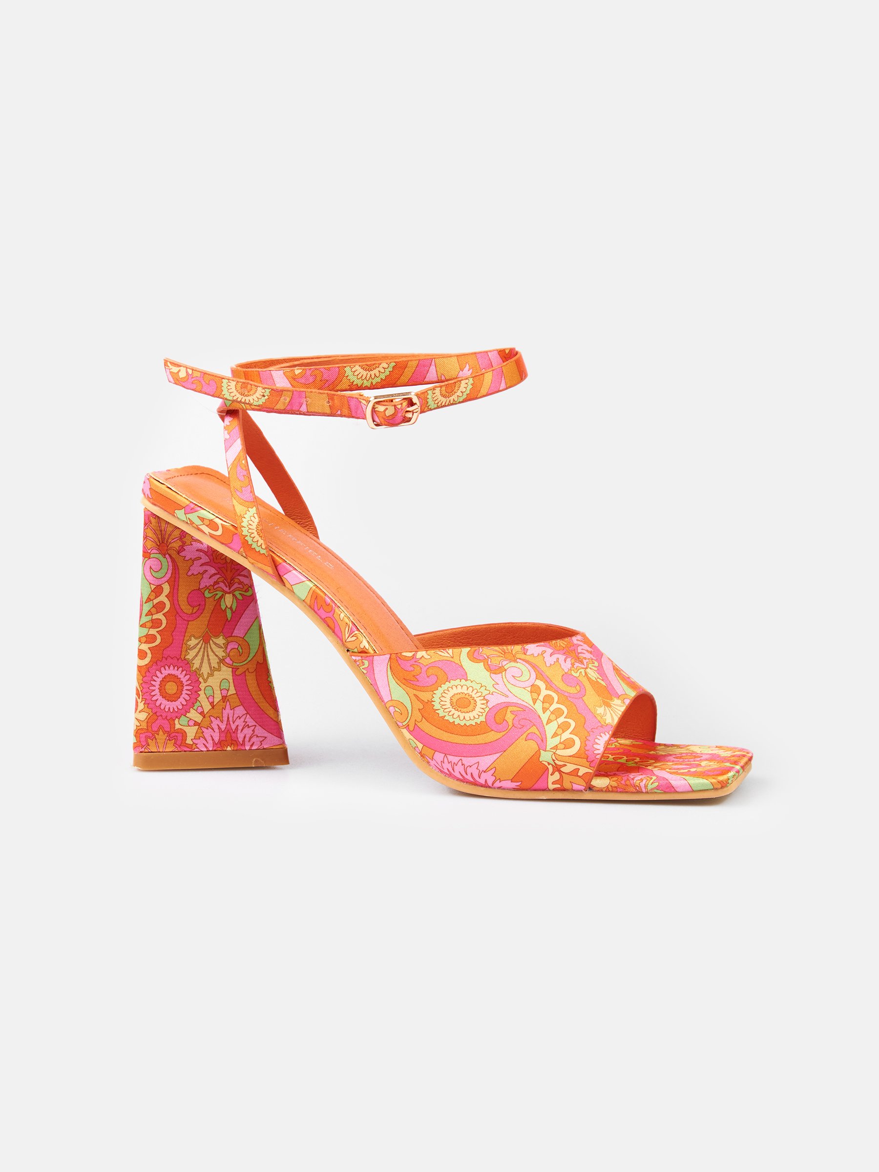 Orange Cross Strap Block Heels | Footwear | PrettyLittleThing KSA