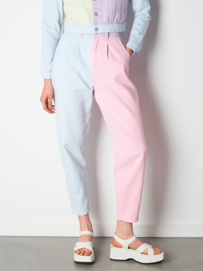 Viacfarebné colour block slouchy džínsy dámske