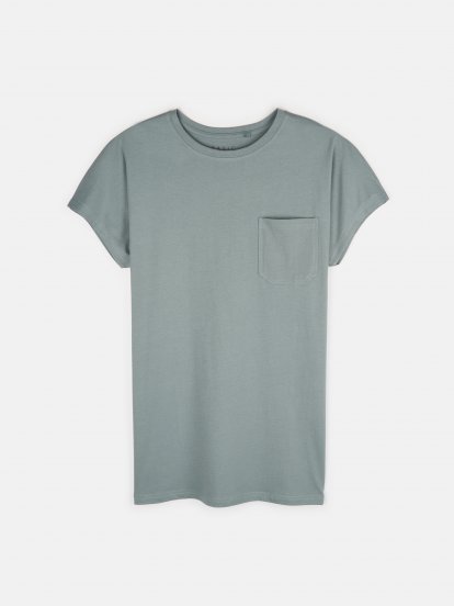 Základní basic dámské prodloužené tričko s kapsou a rozparky