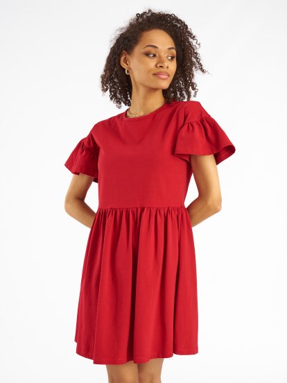 Cotton dress with ruffled sleeves