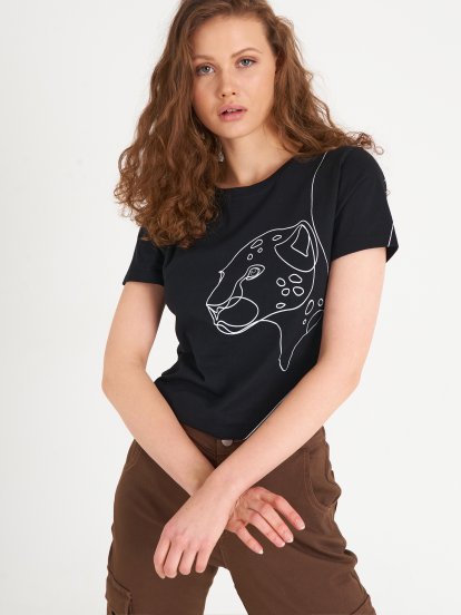 Bavlněné tričko s grafickým potiskem dámské