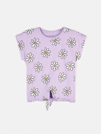 Bavlnené tričko s kvetinovou potlačou a uzlom