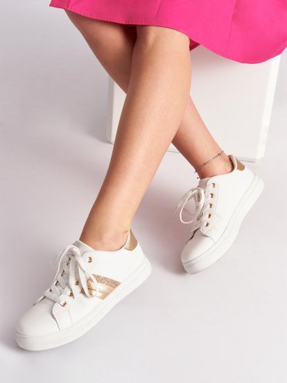 Lace-up sneakers with metallic detail