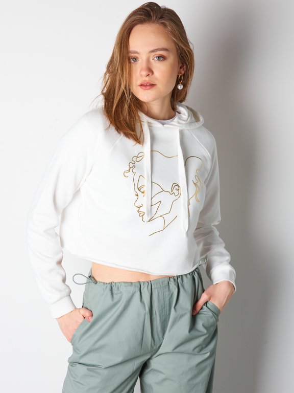Crop hoodie with metallic print