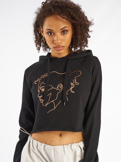 Crop hoodie with metallic print