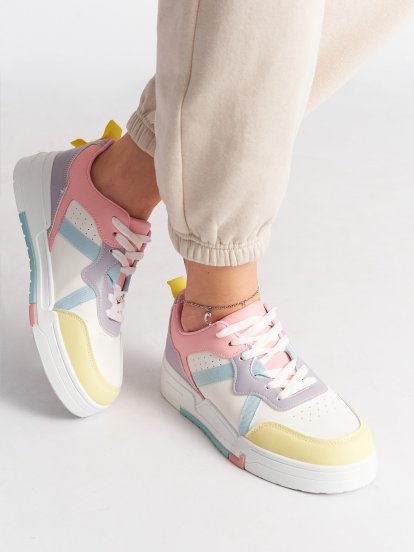 Lace-up colour block sneakers