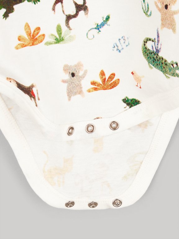 Cotton baby bodysuit with animal print