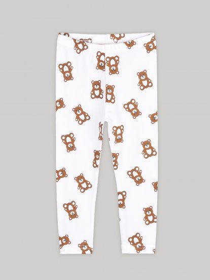 Cotton baby leggings with teddy print