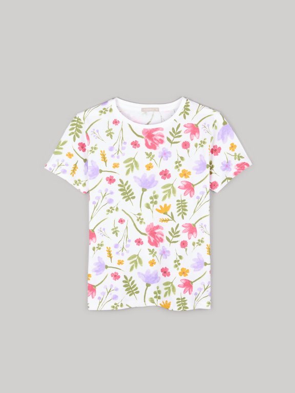 Floral print cotton t-shirt
