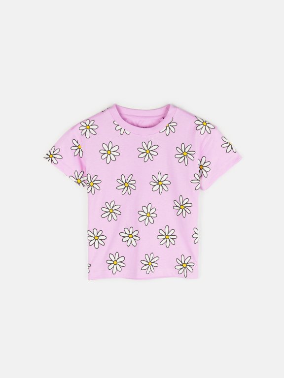 Bavlnené oversize tričko s kvetinovou potlačou dievčenské
