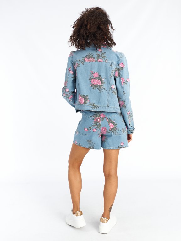 Denim jacket with floral print