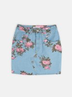 Denim skirt with flower print