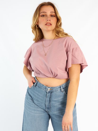 Jednobarevné dámské tričko s volánem plus size