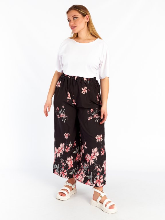 Květované kalhoty plus size dámské