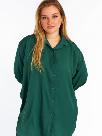 Damska przedłużona bluzka plus size z długimi rękawami