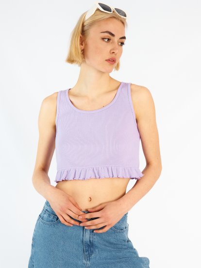Ribbed tank top with ruffle