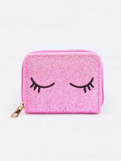 Glitter wallet with eyelash embro