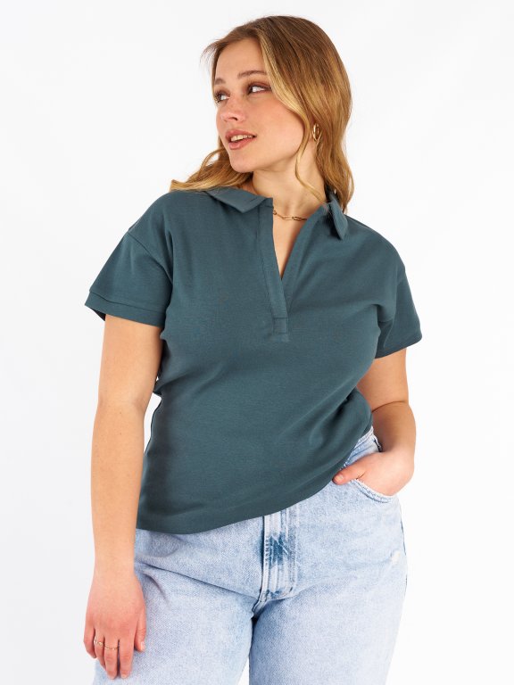 Plus size basic cotton polo shirt