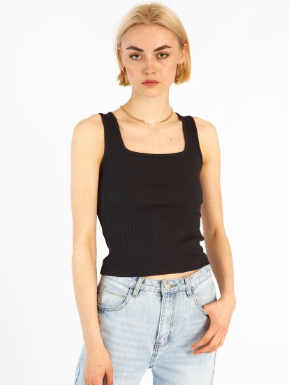 Ribbed cotton top without print