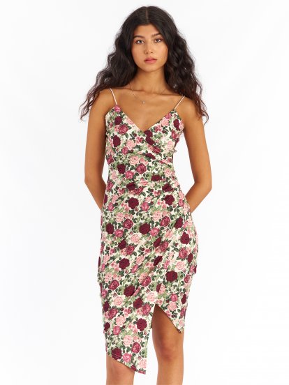 Asymmetric bodycon flower print dress