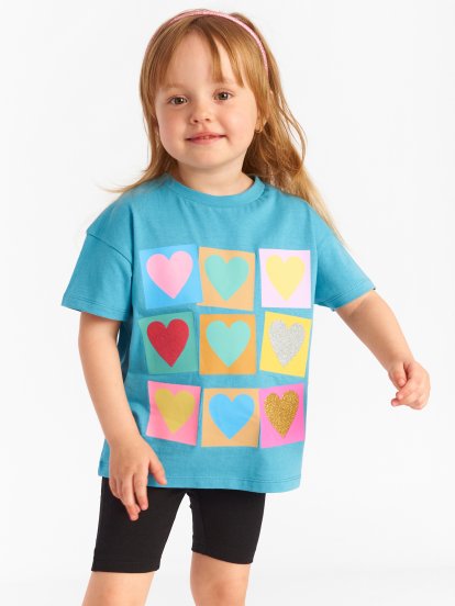 Cotton t-shirt with heart print