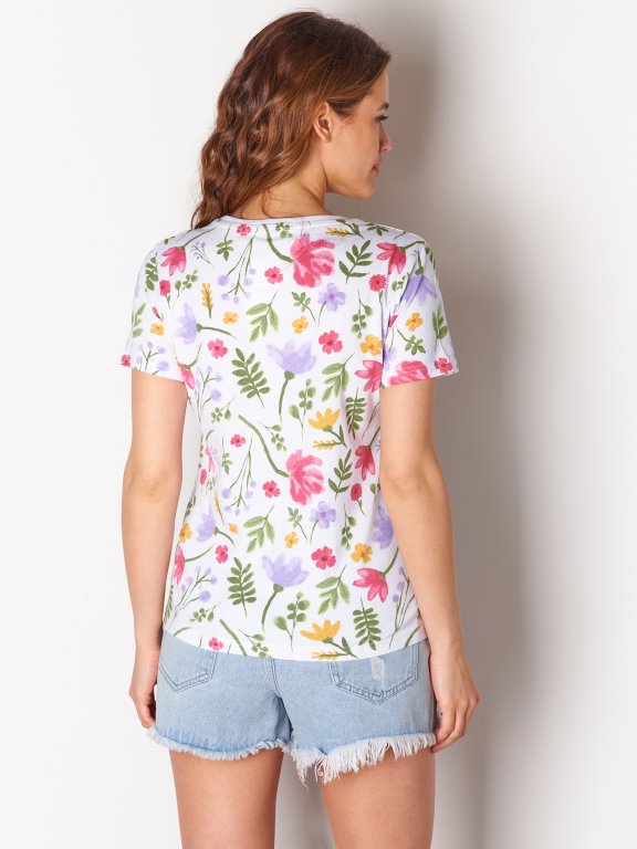 Bawełniana koszulka z kwiatowym nadrukiem