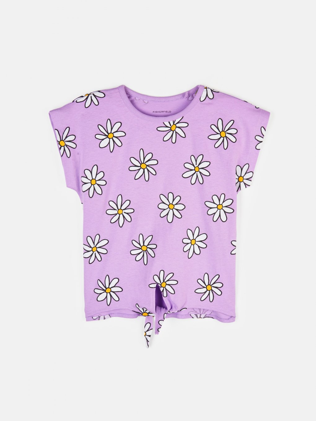 Cotton t-shirt with floral print and knot